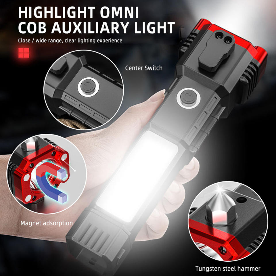 Premium Emergency LED Flashlights With Power Bank And Safety Hammer