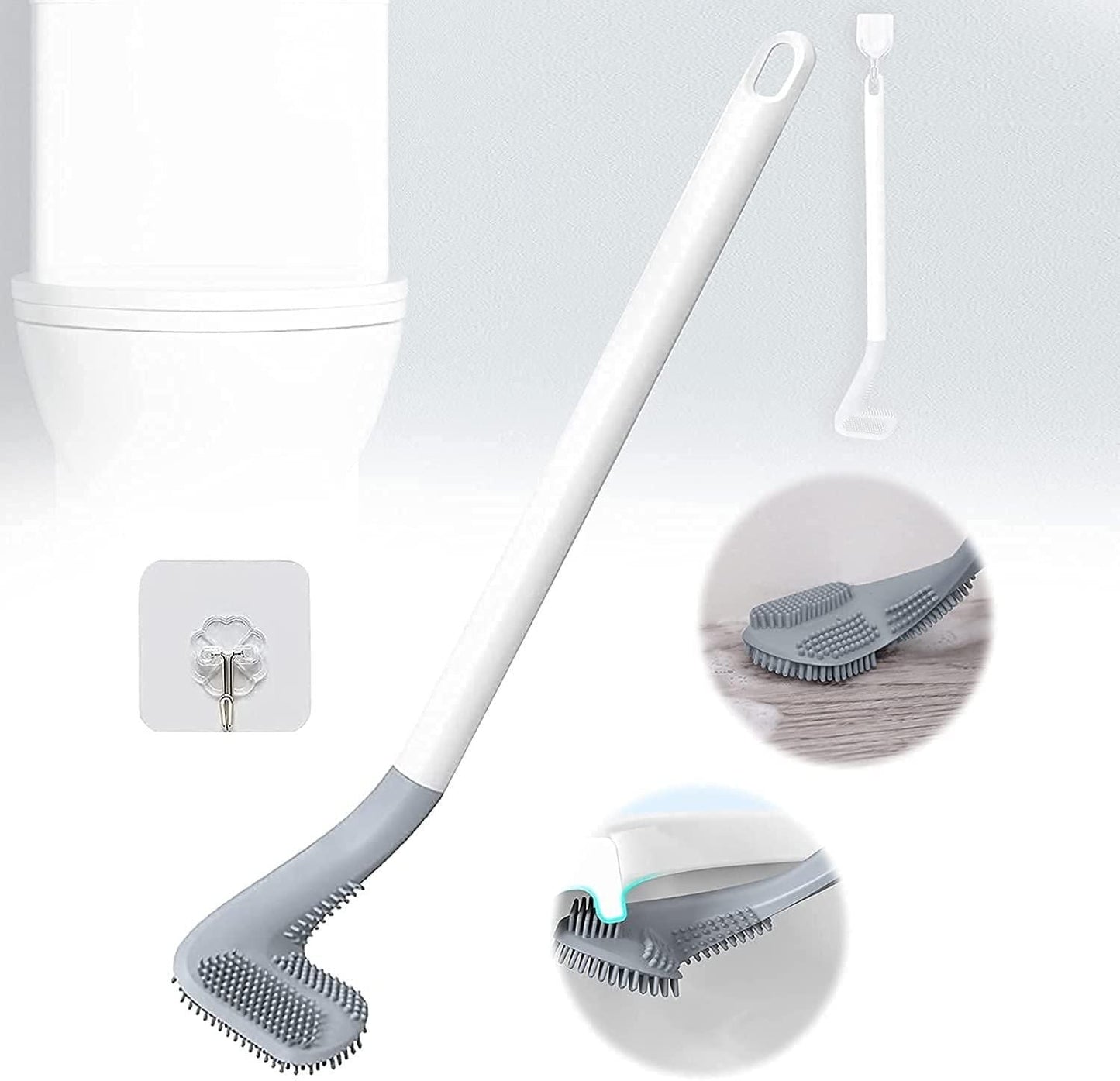 Toilet Brush- Wall-Mounted Long-Handled Golf Head Toilet Brush with Hook