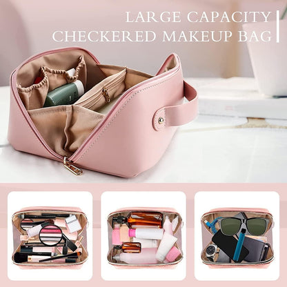 Women's Makeup Travel Bag Portable Leather Cosmetics Bag (Pink)