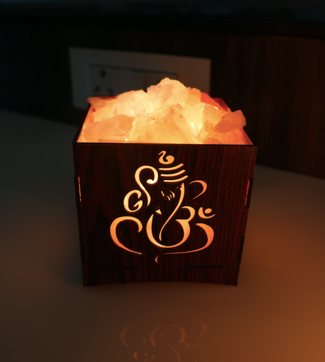 Lakshmi Ganesha Himalayan Rock Salt Lamp Basket